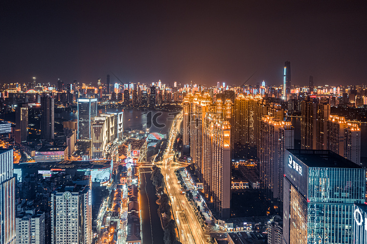 武汉城市建筑群夜晚建筑群沙湖汉