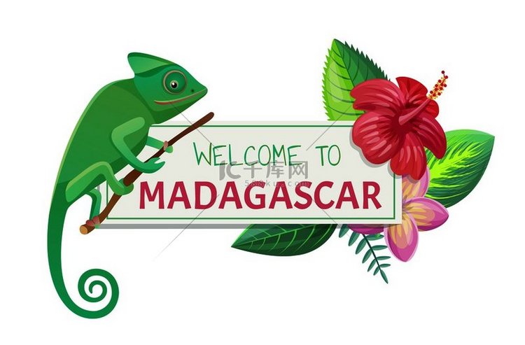 欢迎来到马达加斯加海报，标题和