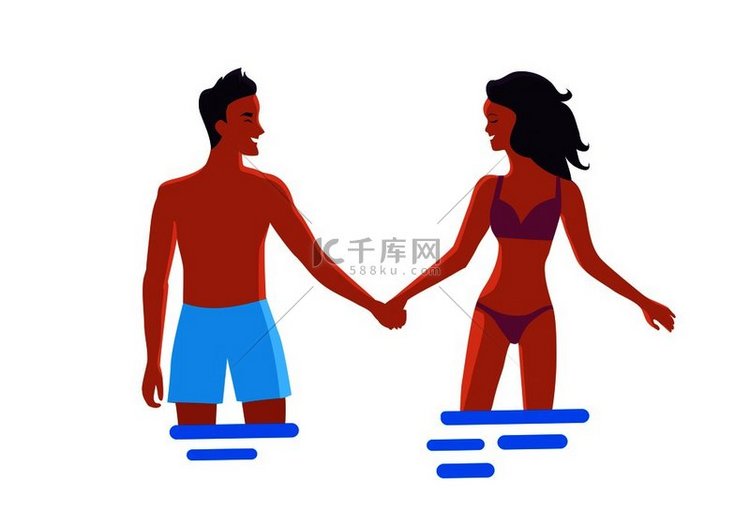 穿着泳装的男人和女人站在水中，