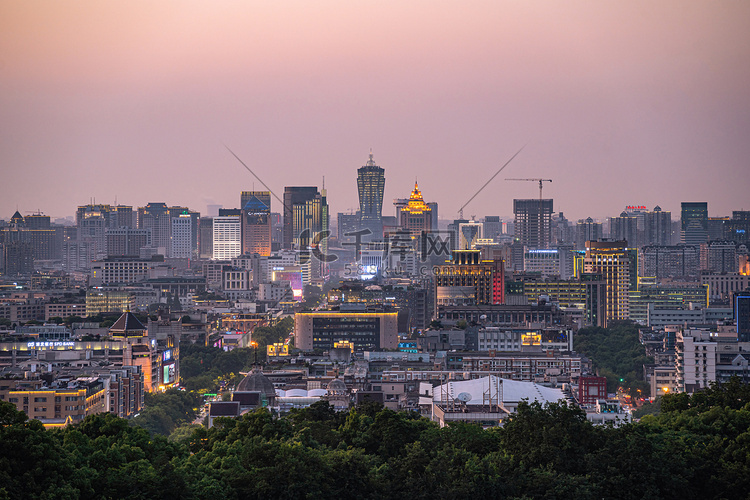 城市黄昏杭州城远景风光摄影图配