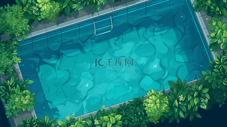 蓝色夏季泳池休闲度假