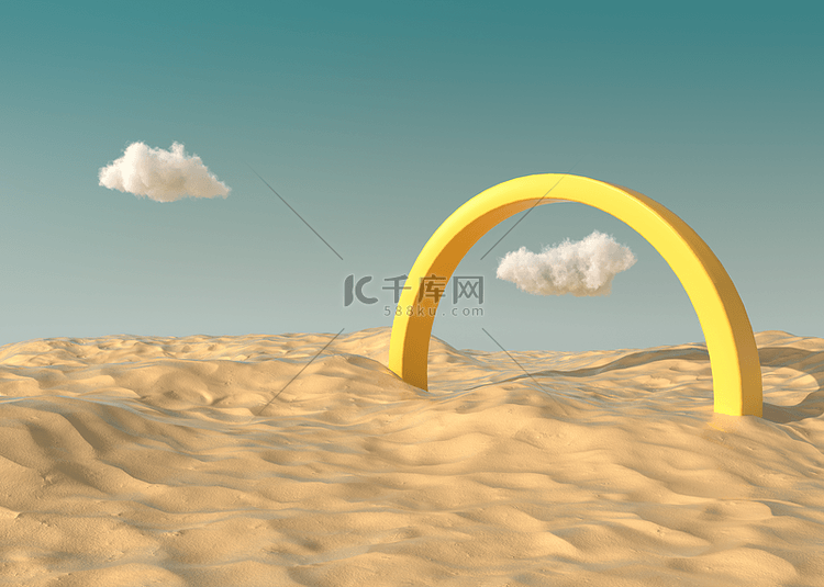 沙漠3d渲染拱形门背景