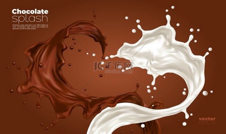 牛奶和巧克力飞溅成漩涡状流动可