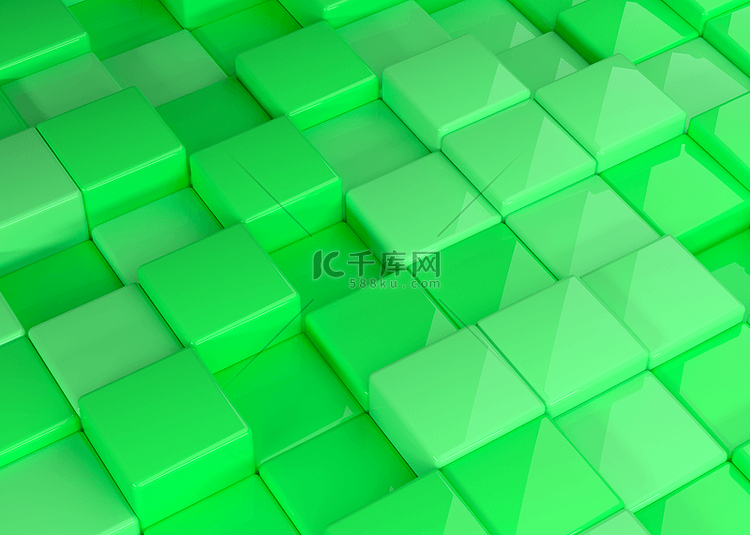 三维绿色几何抽象方块背景