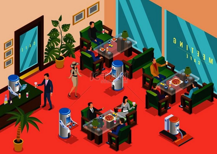 等距彩色机器人餐厅组合大厅，游