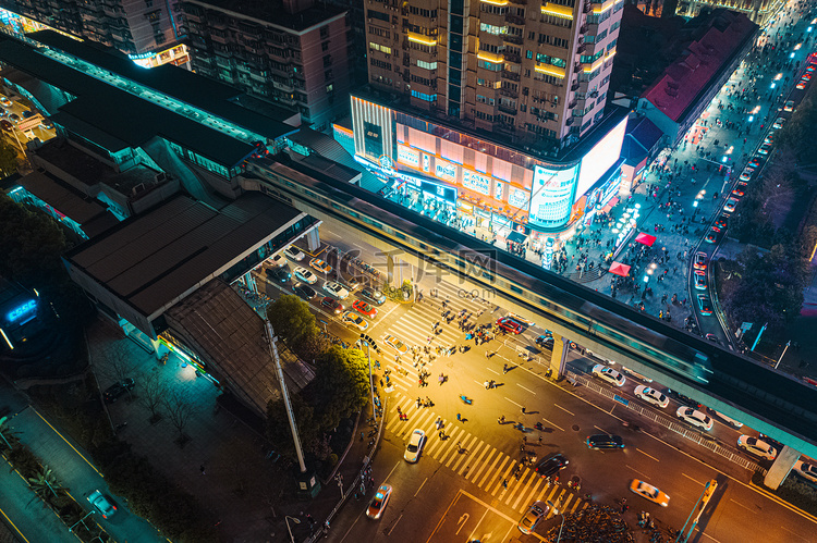 武汉城市建筑夜晚建筑循礼门航拍