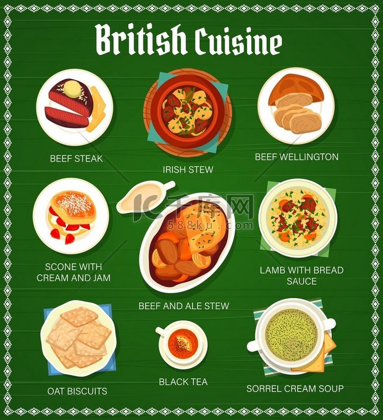 英国美食餐厅矢量菜单包括英式食