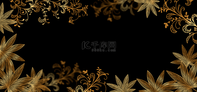 黑金风格线稿植物背景装饰