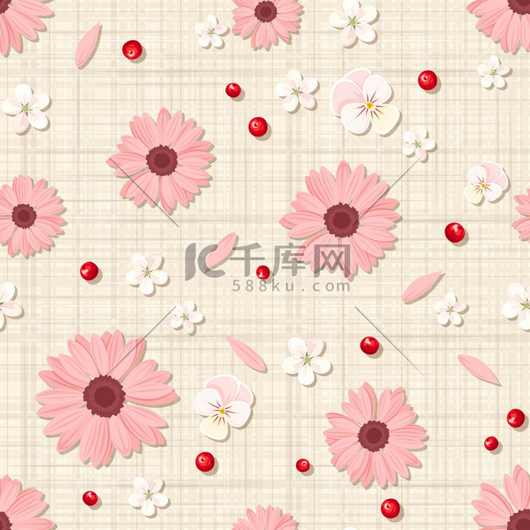 无缝模式与粉红色和白色的花朵上