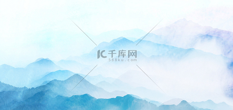 中国风水墨山峰蓝色水墨大气海报