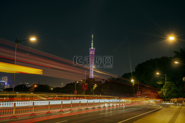 广州广州塔城市车轨光绘夜景摄影