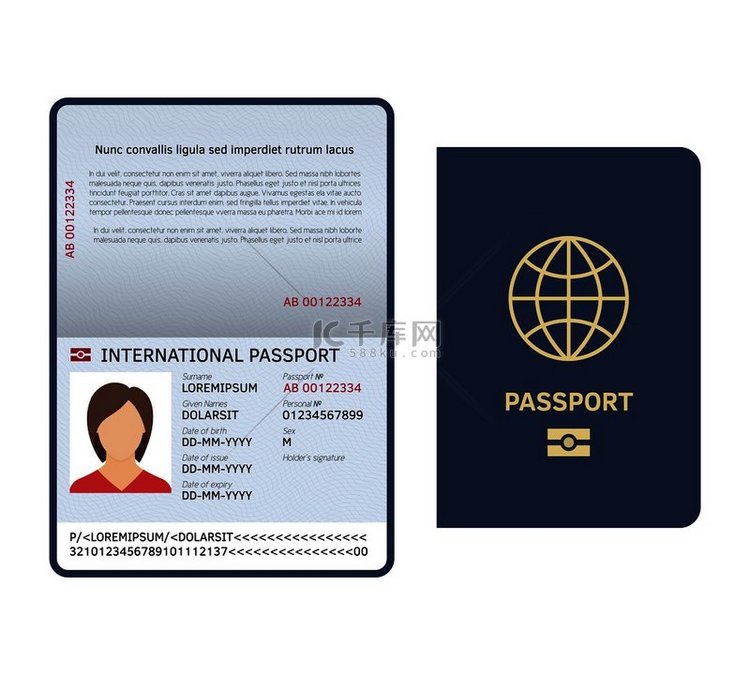 护照文件国际纸质护照页面带有女