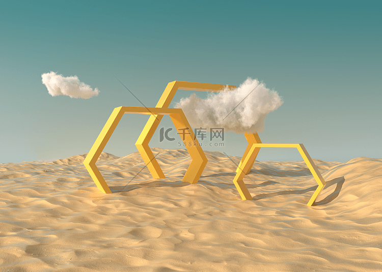 沙漠菱形门背景抽象3d渲染云朵