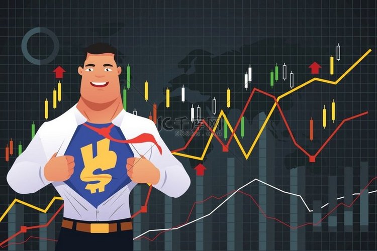 金融概念中超级英雄商人的矢量图