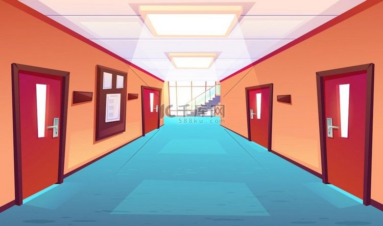 学校走廊、学院或大学的走廊。