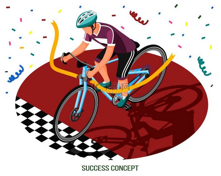 成功概念等距组合与自行车骑手穿