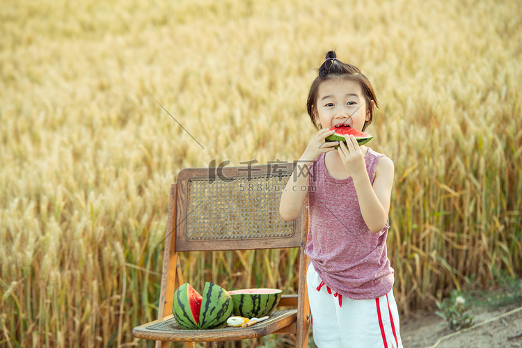 夏日儿童人像白天可爱儿童麦田大