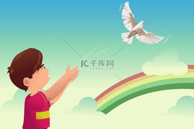 儿童放飞自由鸟概念的矢量图