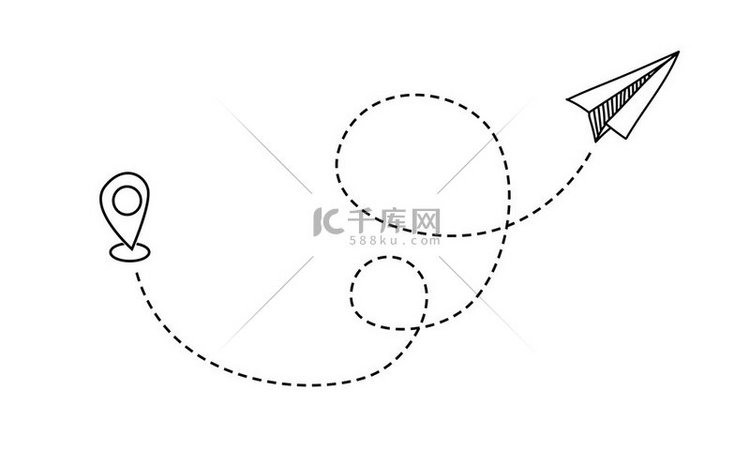 飞机旅行线路手绘航线飞行中的飞