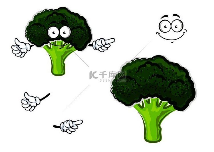 健康卡通新鲜西兰花蔬菜角色深绿