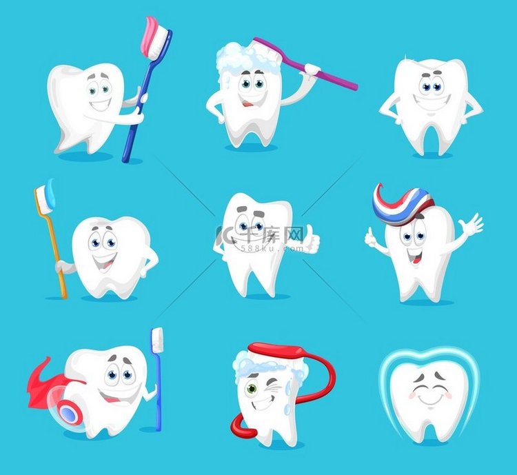 牙齿卫生、牙齿或带有刷子和糊状
