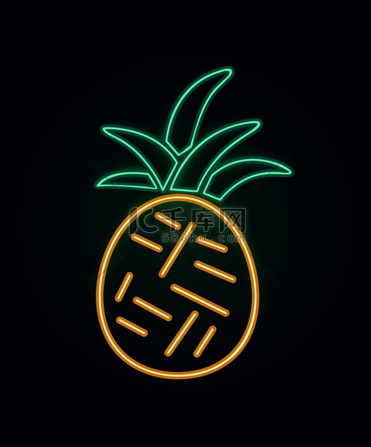 霓虹菠萝发光的热带异国水果海报