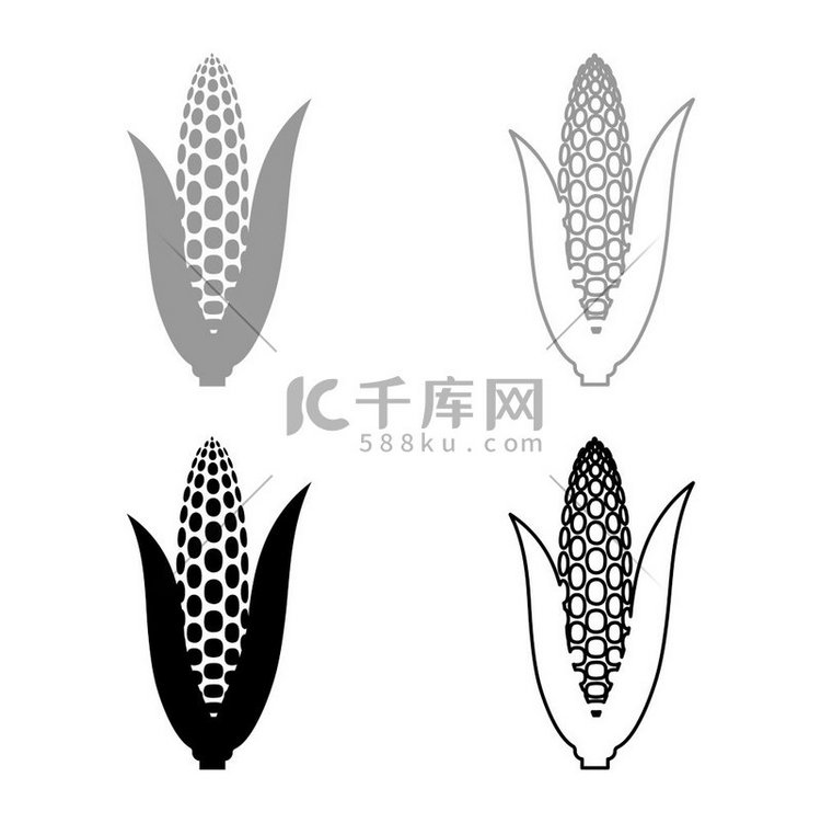 玉米穗集图标灰黑色矢量插图图像