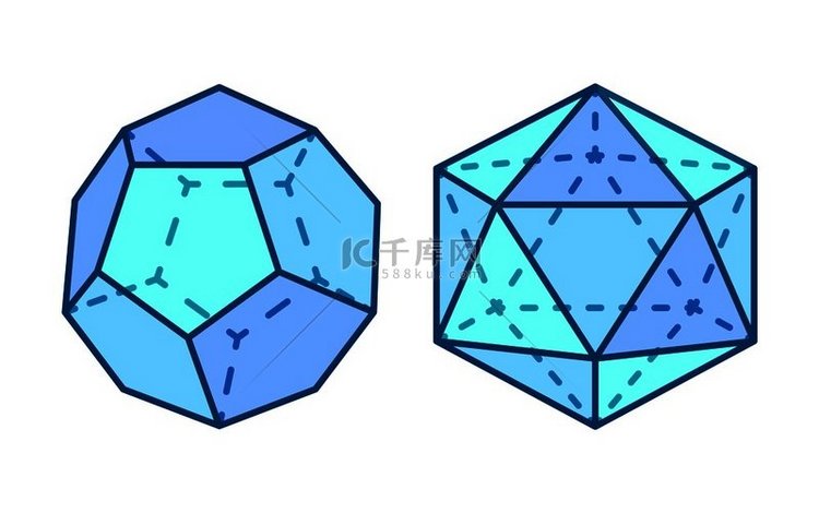 十二面体和二十面体，带有线条和
