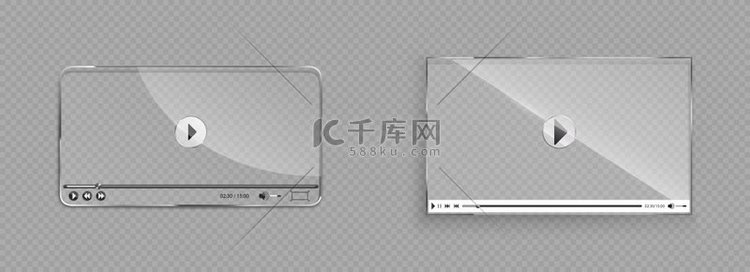 玻璃视频播放器界面，带有播放、