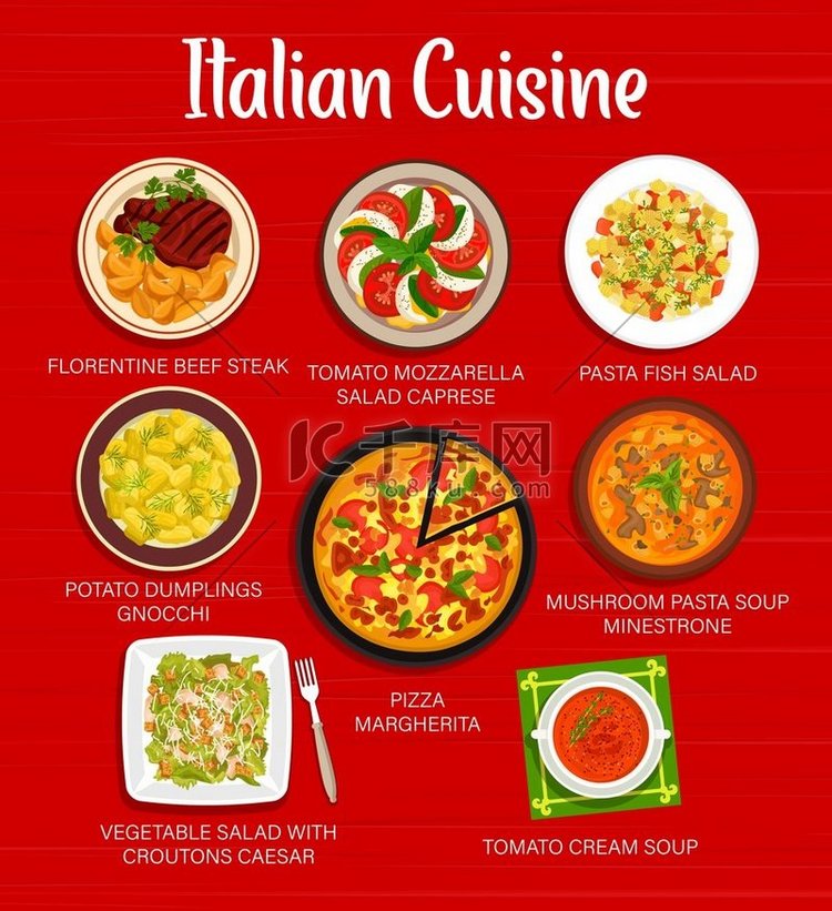 意大利美食菜单模板。