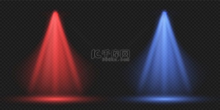 微光透明背景上的红色和蓝色激光