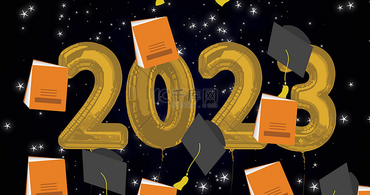 2023年的毕业帽和书籍图片，