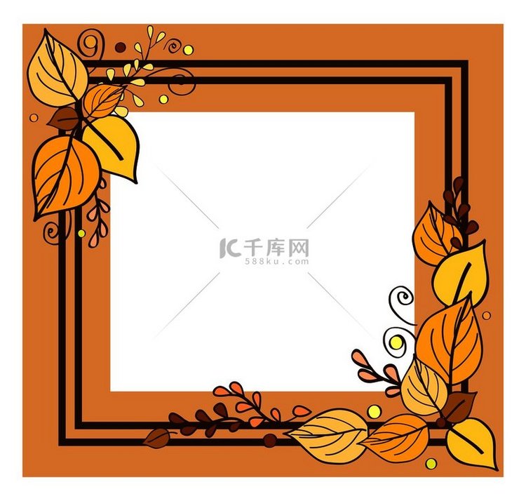 秋天的框架由两条线和叶子组成，