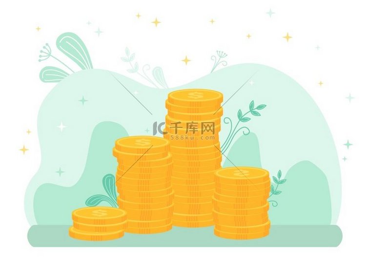 成堆的带有美元符号的金币。