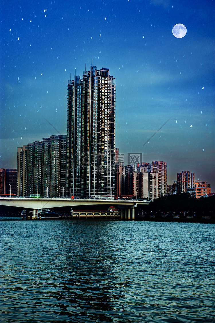 广州珠江江湾大桥网红桥夜晚摄影