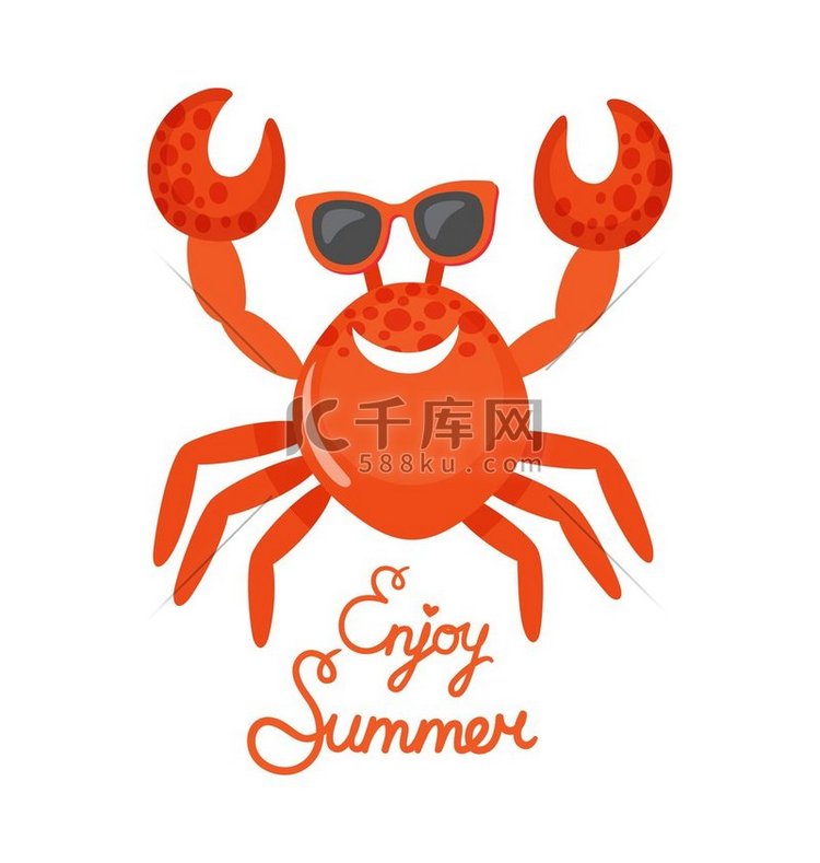 螃蟹戴眼镜享受夏天海洋水下动物