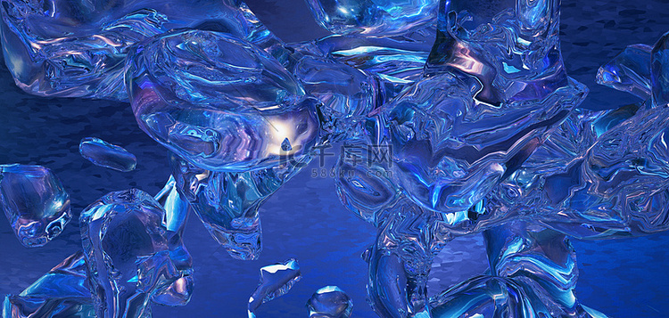 玻璃几何蓝色立体抽象渐变质感