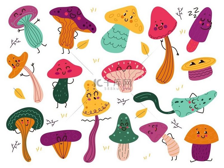 可爱的蘑菇角色。