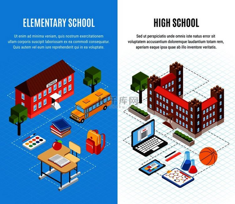 教育等距垂直横幅设置高中和小学