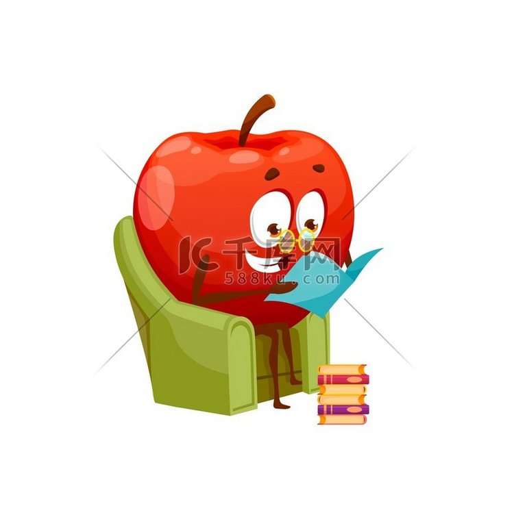 坐在扶手椅上看书的苹果夏季水果
