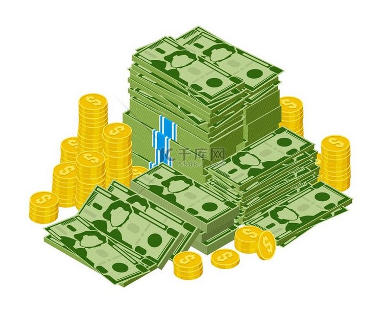 美元钞票堆积如山堆积货币绿色美