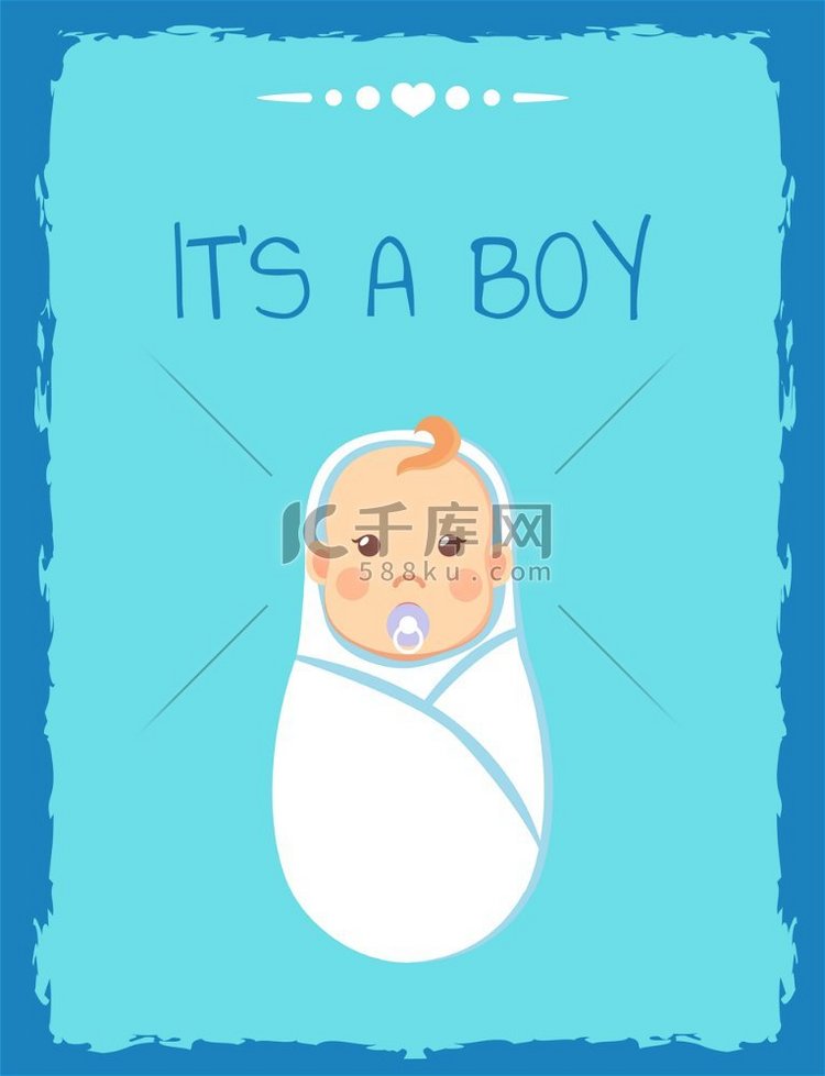 这是一张男孩贺卡，襁褓中的婴儿