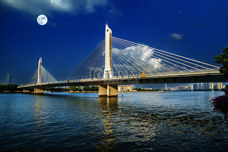 广州珠江海印桥高架桥夜景摄影图