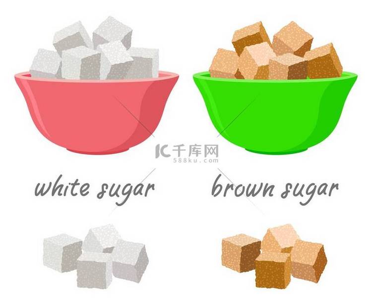 在糖碗和糖堆中的矢量糖立方体。