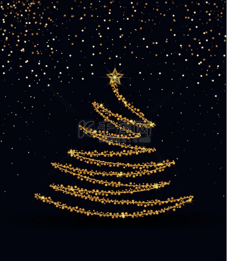 矢量图抽象金色圣诞树在蓝色背景
