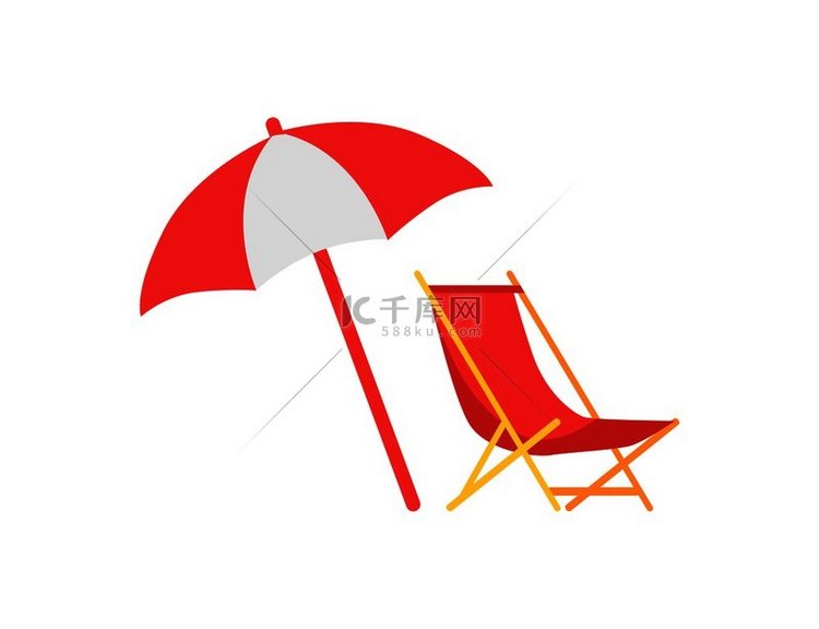 雨伞和躺椅隔离图标集矢量休息室