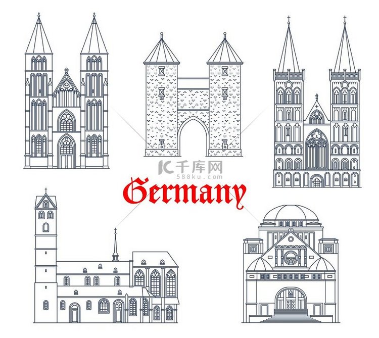德国地标建筑和旅游图标，多特蒙