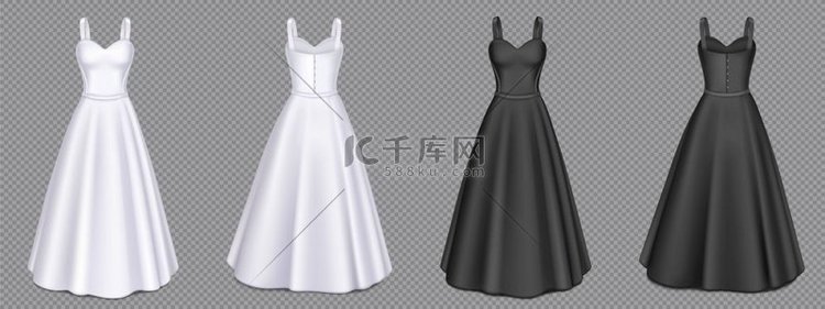 女性白色和黑色连衣裙，正面和背