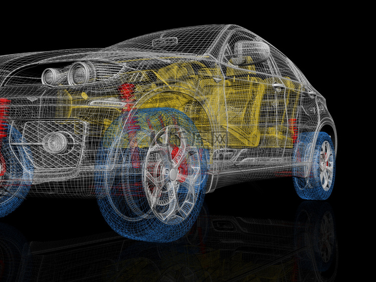 高详细的车绘图工业生产