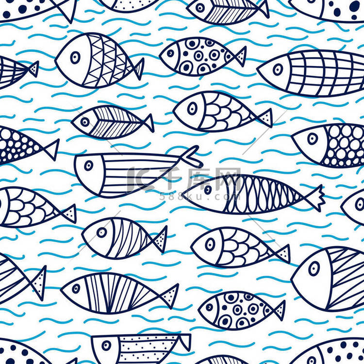 鱼类无缝图案 